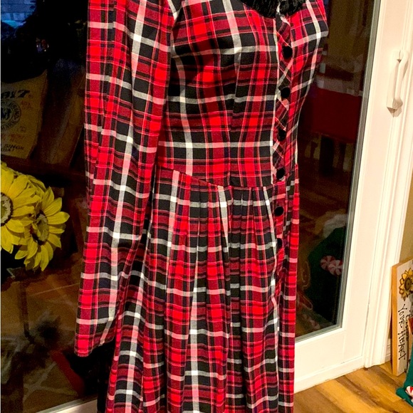 DRESS VINTAGE 80’S LANZ OF SALZBURG PLAID PRAIRIE OR COTTAGE STYLE MIDI SIZE S - Picture 4 of 6